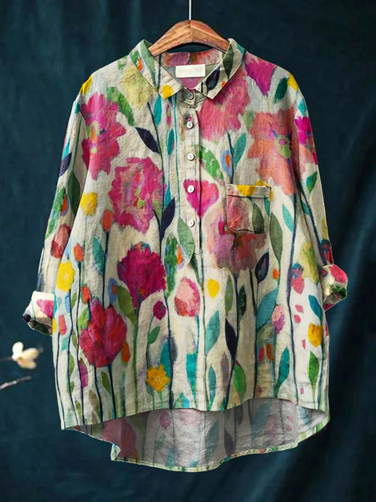Women's Vintage Flower Art Print Casual Shirt