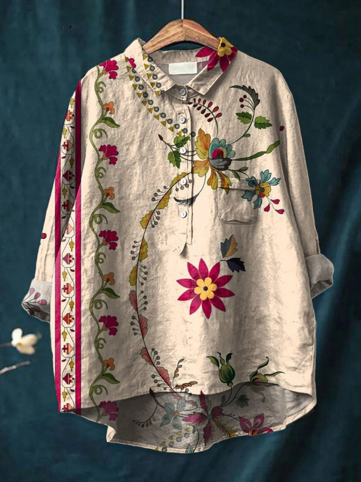 Women's Vintage Floral Art Print Casual Shirt.
