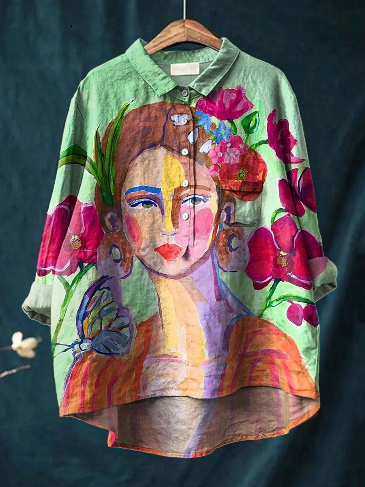 Oil Painting Women's Portrait Art Printed Women's Casual  Shirt