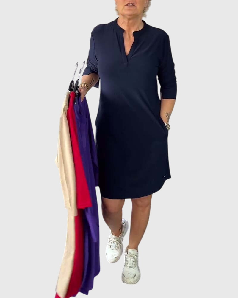 Ellington | Solid V-Neck Dress